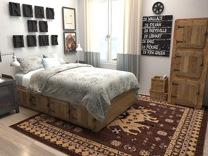 Unique Loom Taftan Collection Border Geometric Tribal Inspired Design Area Rug (8' 0 x 8' 0 Square, Brown/ Tan)