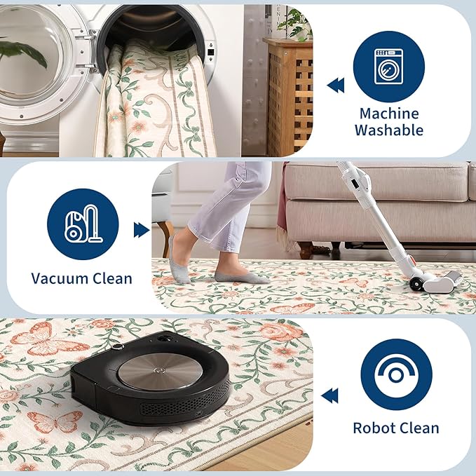 GarveeHome Washable Runner Rug 2x6 Non Slip Hallway Runners Stain Resistant Low Pile Floral Runner Rugs for Kitchen Soft Long Entryway Runner Rugs Beige Boho Throw Carpet for Bedroom Nursery, 2x6