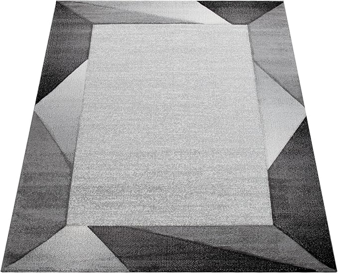Paco Home Modern Area Rug Bordered with Geometric Pattern Grey Anthracite with Contour Cut, Size: 4' x 5'7"
