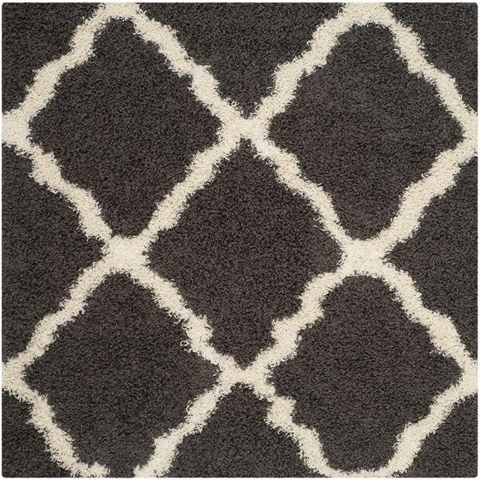 SAFAVIEH Dallas Shag Collection Area Rug - 8' Square, Dark Grey & Ivory, Trellis Design, Non-Shedding & Easy Care, 1.5-inch Thick Ideal for High Traffic Areas in Living Room, Bedroom (SGD257A)