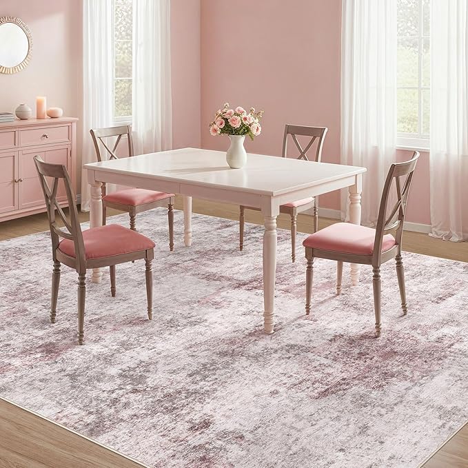 8x10 Area Rug Living Room Rugs - Washable Neutral Modern Abstract Soft Thin Large Rug Indoor Floor No Slip Rug Carpet for Bedroom Under Dining Table Home Office Decor - Pink