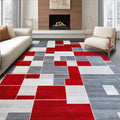 Flatwoven High Traffic Area Rug 8x10, Waterproof Patio with Anthracite Accents, Non Slip, Stain Resistant, Washable Area Rugs for Living Room, Bedroom (Red, 8x10)