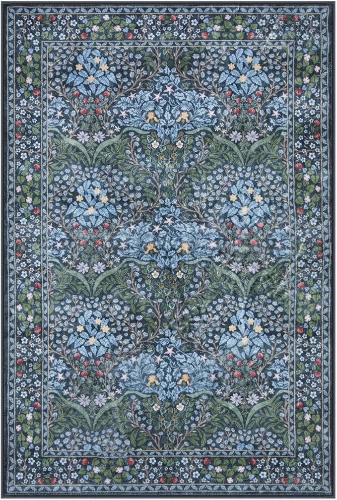 Lahome Floral Entryway Rug, 2x3 Kitchen Rugs Non Slip Washable Boho Blue Forest Design, Soft Door Mat Indoor Entrance, Ultra-Thin Easy Clean Small Throw Carpet for Bedroom Bathroom, Blue