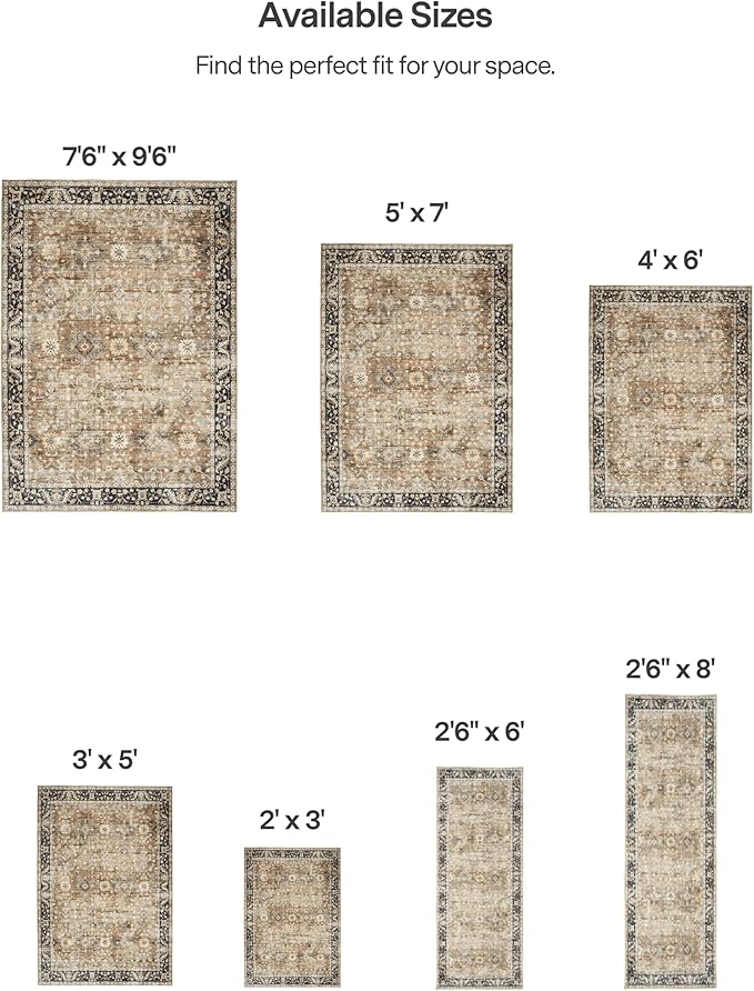 ReaLife Rugs Machine Washable Area Rug Runner - Living Room Bedroom Bathroom Kitchen Entryway Office - Padded Low Pile Stain Resistant Premium - Boho Farmhouse Vintage - BEV - Beige Tan Brown 3' x 5'