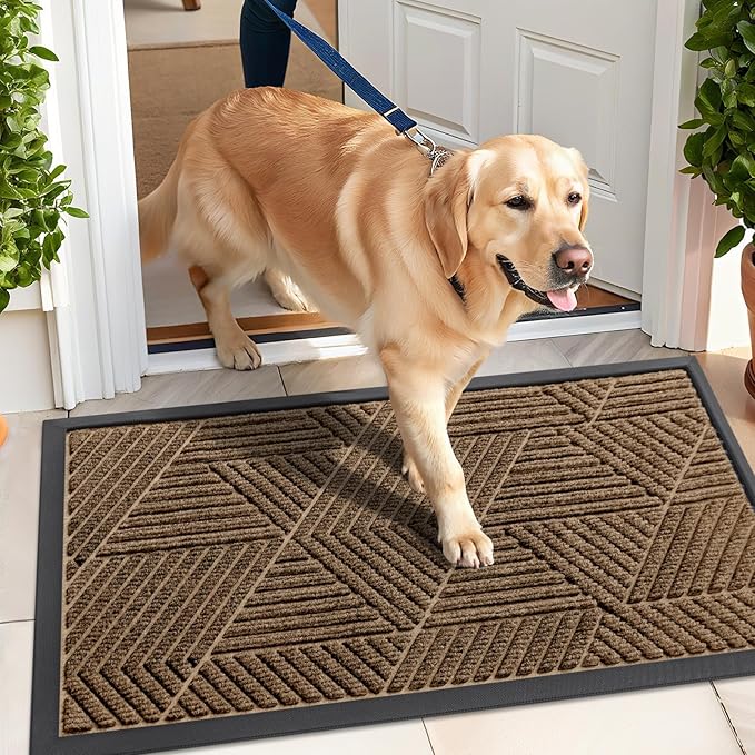 Kitinjoy Front Door Mat Outside Entrance, Sturdy Natural Dirt Trapper, Heavy Duty Rubber Doormat, Low Profile Non-Slip Backing, Easy Clean Floor Mat for Indoor Outdoor Entry, 47X32 Inch, Brown