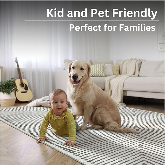 Bloom Rugs Washable Non-Slip 12 ft Runner - Brown Striped Runner for Entryway, Hallway, Bathroom, and Kitchen - Exact Size: 2.5' x 12'