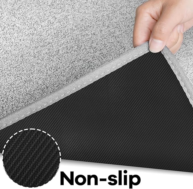 Runner Rug with Non Slip Rubber Backing, Washable Soft Floor Carpet for Kitchen, Hallway, Entryway Indoor, Bedroom, Laundry, Low Pile Area Rugs, Solid color with Pointillism style, 2*10 ft GREY