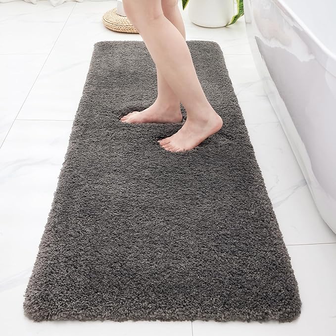 Bathroom Runner Rug 24x70 Dark Grey Non Slip Fluffy Long Bath Mat for Bathroom Floor Washable Plush Luxury Bath Rug for Tub Absorbent Shower Sink Mat Bedside Rug