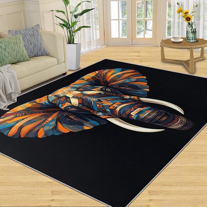 Indian Gods Rugs for Bedroom - 3x4 Area Rug - Ganesha Rugs for Living Room, Abstract 3D Ganesha Rug, Non-Slip Washable Home Decor Carpet