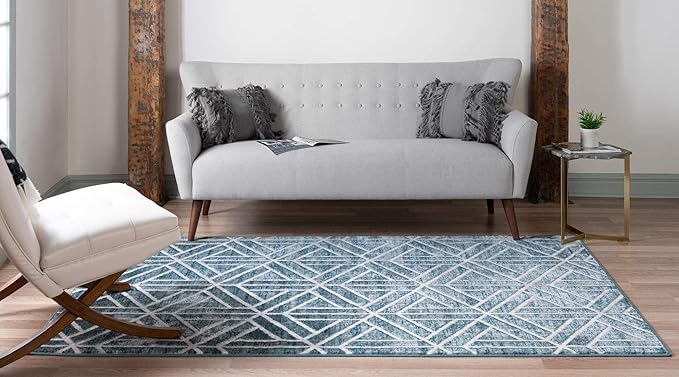 Rugs.com Lattice Trellis Collection Rug – 6' x 9' Blue Low-Pile Rug Perfect for Living Rooms, Large Dining Rooms, Open Floorplans