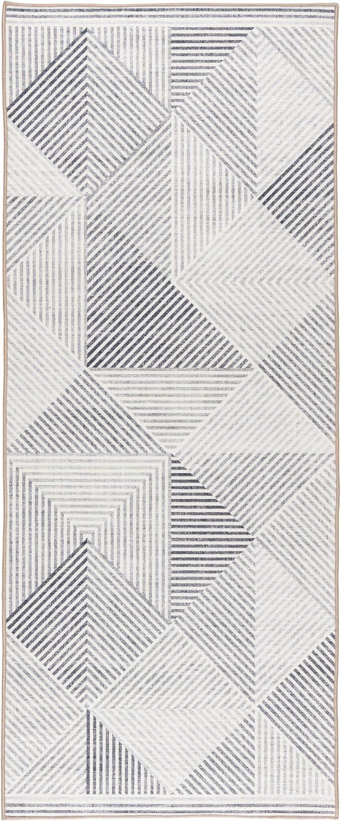 ReaLife Rugs Machine Washable Area Rug Runner - Living Room Bedroom Bathroom Kitchen Entryway Office - Padded Low Pile Stain Resistant Premium - Modern Geometric Contemporary - Miles - Gray 2'6" x 6'