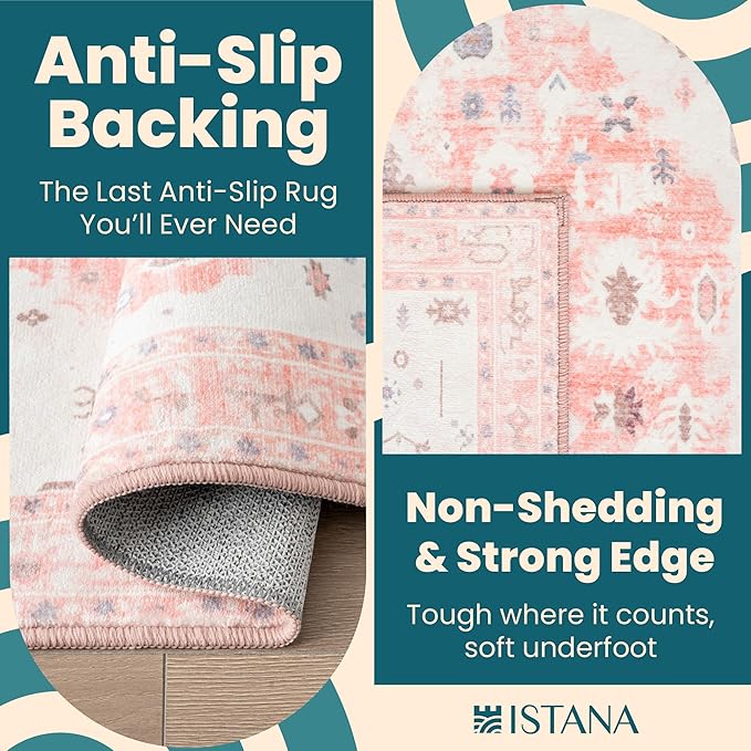 Istana 5x7 Area Rug - Pink Rugs for Living Room 5x7 - Foldable Rugs for Bedroom - Stain Resistant Washable Rug - Eco-Friendly Boho Area Rugs - Easy to Clean Living Room Rug