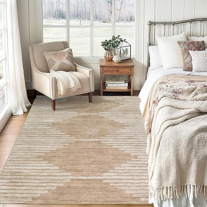 HelloTree Area Rug 4x6 Geometric Rug,Washable Modern Neutral Stain Resistant Indoor Carpet Boho Living Room Moroccan Rugs Rug for Living Room Bedside Room Decor for Family-Pink&Khaki