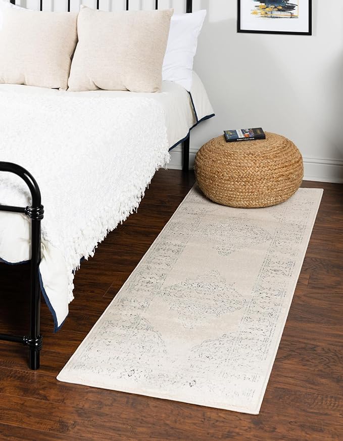 Unique Loom Isabella Collection Area Rug - Rossellini (2' x 8' Runner, White/ Black)