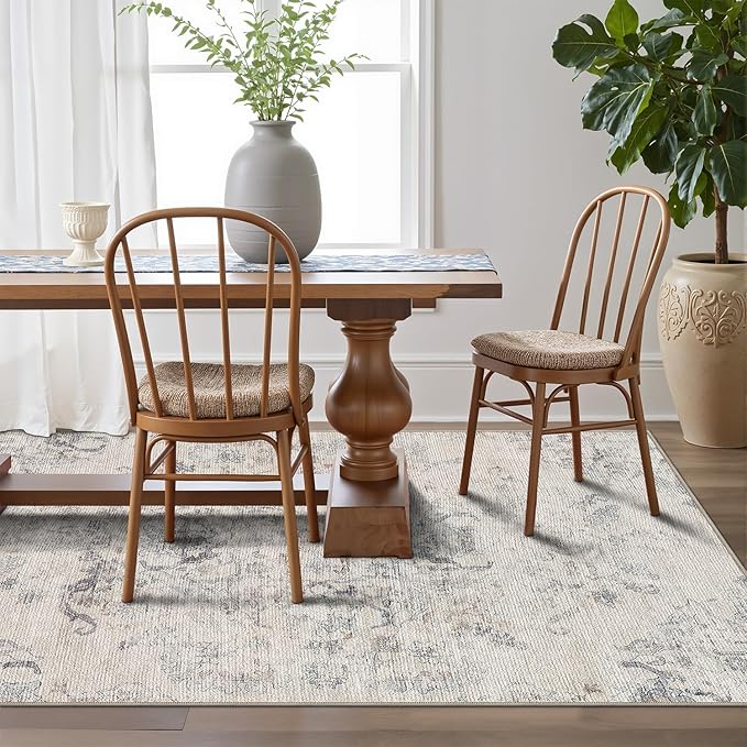 LUMI 8x12 Washable Area Rug for Living Room, Ultra Soft Vintage Rugs with TPE Non Slip Backing, Stain Resistant, Low Profile Carpet High Traffic for Bedroom, Dining Room