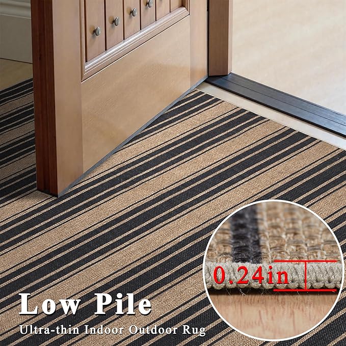 Striped Easy Jute Rug 8x10 Outdoor Rug Large Washable Rugs for Living Room Patio Non Slip Neutral Farmhouse Indoor Outdoor Carpet for Backyard Patio Office