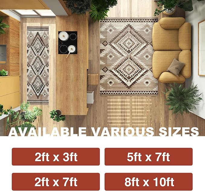 YHSF South West Native American Rug Ritz – Native Tribal American Indian Inspired Rug - Living Room, Bedroom, Hallway, Entryway & High-Traffic Area Rugs - Washable - Soft - Mocha, 5 Feet x 7 Feet