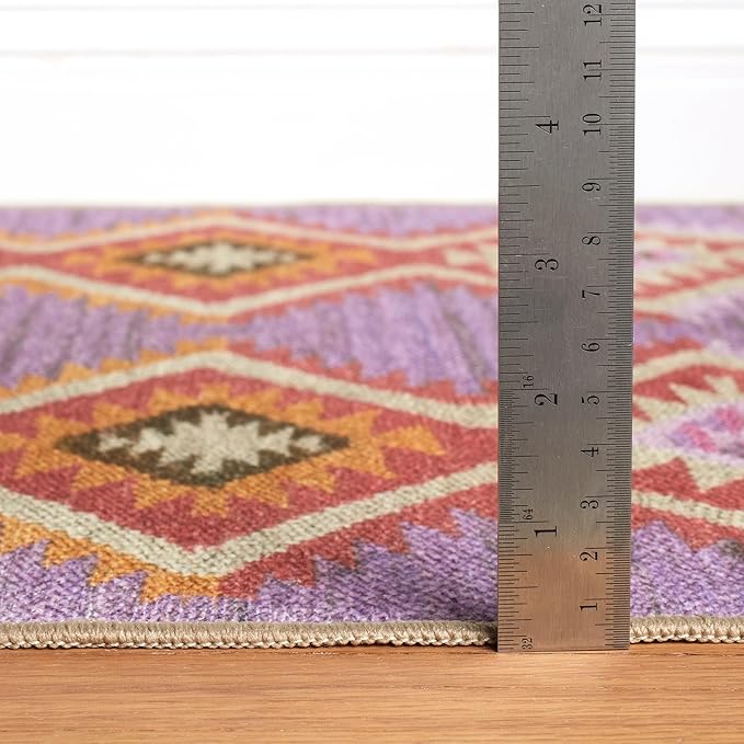 Dash & Albert Rhapsody Spice Machine Washable Rug, 4 X 6 Feet, Red/Purple Graphic Pattern - Premium Luxury Hotel Quality Soft Breathable Hypoallergenic Machine Washable Easy Care All Season