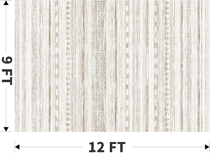 9x12 Area Rugs for Living Room Machine Washable Rug Distressed Indoor Carpet Neutral Moroccan Boho Rug Ultra Soft Area Rug for Bedroom Dining Room Playroom Office