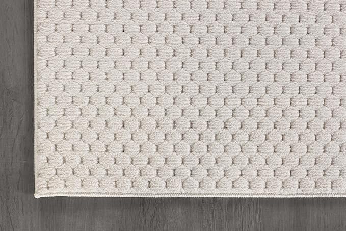 CAMILSON Modern Runner Rug 2x7 Luxury Pebble Pattern Micro Loop Hallway Rugs Soft High-Low Pile Stain Resistant Easy to Clean Non-Shedding Durable Entryway Kitchen Indoor Area Carpet (White)