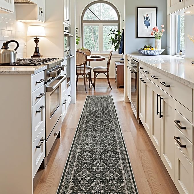 WITSHOCK Black Boho Washable 2x8 Kitchen Runner Rug,Vintage Neutral Hallway Rugs for Entryway,Soft Distressed Floor Mat for Bedroom,Entrance,Indoor Back Door(Black,2x8)