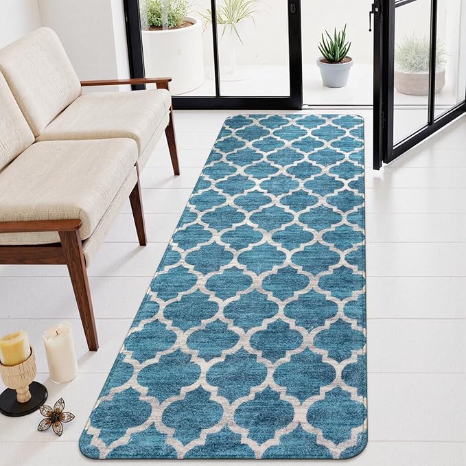 Lahome Moroccan Runner Rug 2x6,Non Slip Hallway Runners Rug, Washable Small Kitchen Area Rug Laundry Room Carpet Runner for Entryway Bedroom Bathroom (2’ X 6’, Blue)