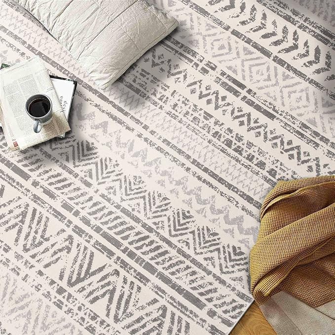 Rugshop Geometric Boho Area Rug – Gray Tribal Pattern, Perfect for Living Room, Bedroom, Office, 3'3" x 5'