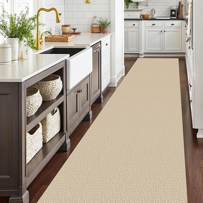 EARTHALL Extra Long Runner Rug 3x14 Ft Washable Runners for Hallways Cotton Non Slip Entryway Runner Braided Kitchen Runner Indoor Outdoor Carpet Runners for Stair, Hall, Foyers, Golden Beige/White