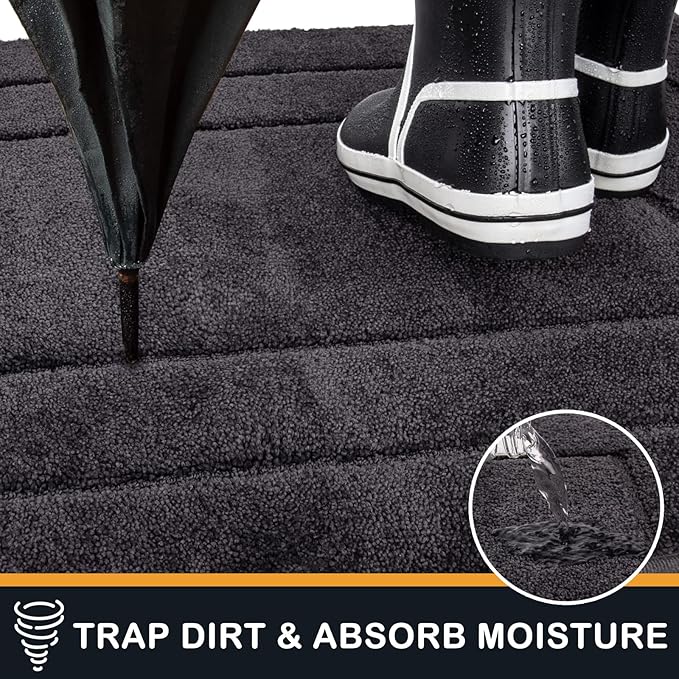 PURRUGS Dirt Trapping Door Mat 20" x 31.5", Non-Slip/Skid Machine Washable Entryway Rug, Dog Doormat, Super Absorbent Welcome Mat for Muddy Wet Shoes and Paws, Charcoal