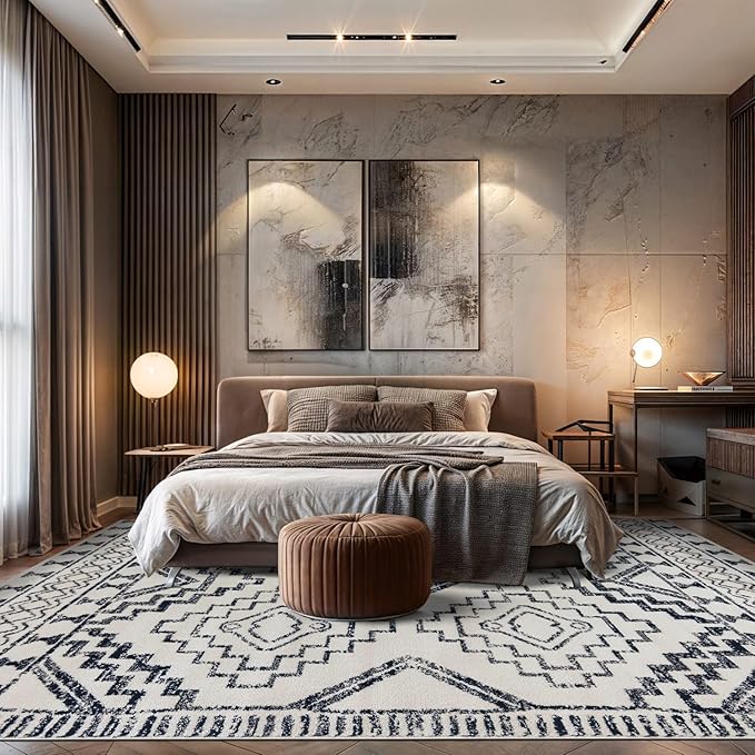 Rugshop Cream and Black Southwestern Tribal Area Rug – Boho Geometric Diamond Pattern Carpet for Living Room, Bedroom, or Entryway – Soft Modern Rustic Floor Décor 7' 10" x 10' Cream