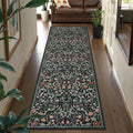 Lahome Floral Washable Runner Rug, 2.6x8 Black Runners for Hallways Non Slip, Soft Low Pile Stain Resistant Kitchen Runner with Rubber Backing, Boho Thin Long Carpet for Entrance Laundry