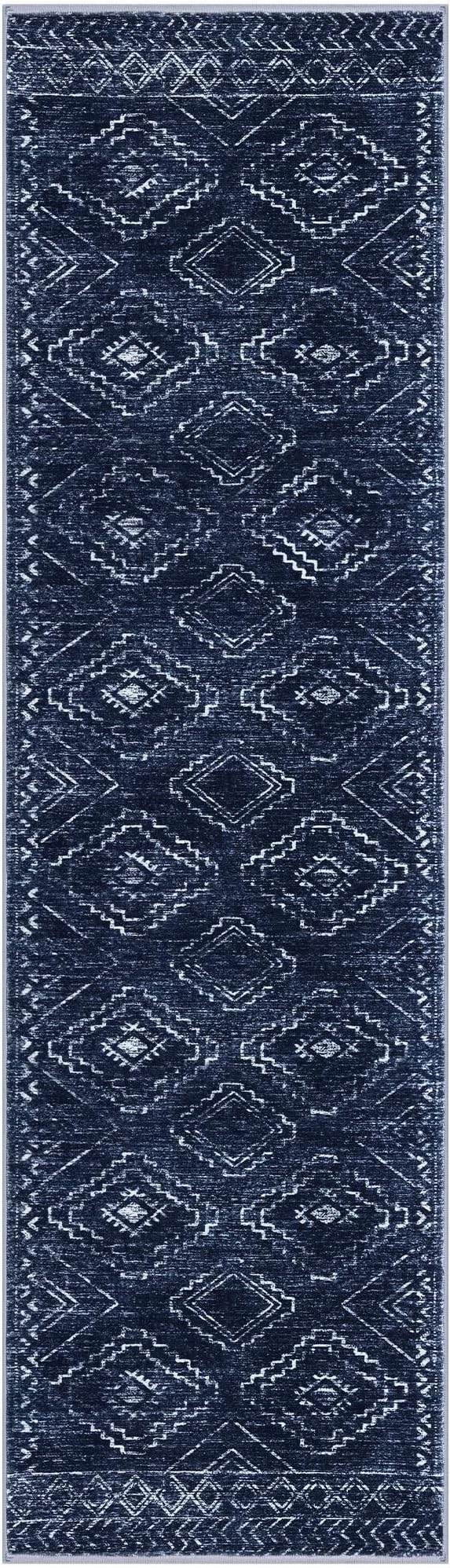 KILOCOCO Hallway Runner Rug 2x7 Runners for Hallways Washable Runner Rug Non Slip Rubber Backed Low-Pile Runners for Bedroom Kitchen Living Room Laundry Room Boho Rugs, Dark Blue