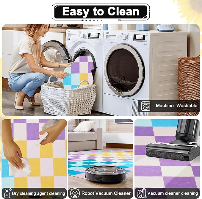 Multicolored Checkered Rug 4x6 Modern Bedroom Funky Area Rug Checkered Washable Colorful Area Rug Soft Non-Slip Low-Pile Carpet for Nursery Dorm Kitchen Living Room Deco