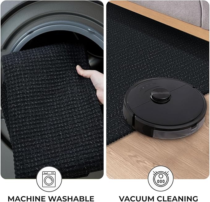 KOZYFLY Runners for Hallways 3x10 ft Washable Kitchen Runner Non Slip Rubber Backed Hallway Rugs Cotton Entryway Runner Rug Floor Carpet for Indoor Hall, Backdoor, Kitchen, Black/Dark Grey