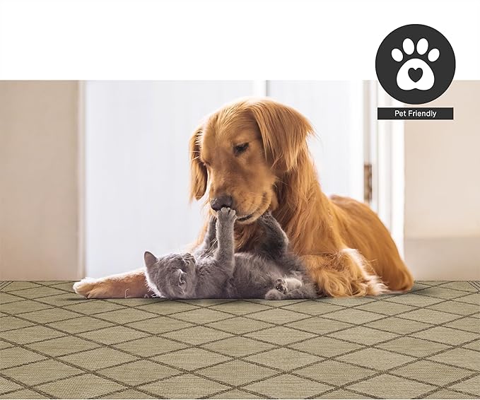 FH Home Flat Woven Outdoor Rug - Waterproof, Easy to Clean, Stain Resistant - Premium Polypropylene Yarn - Moroccan Geometric Lattice - Patio, Porch, Deck, Balcony - Tunis - Sand - 5ft 4in x 7ft 6in