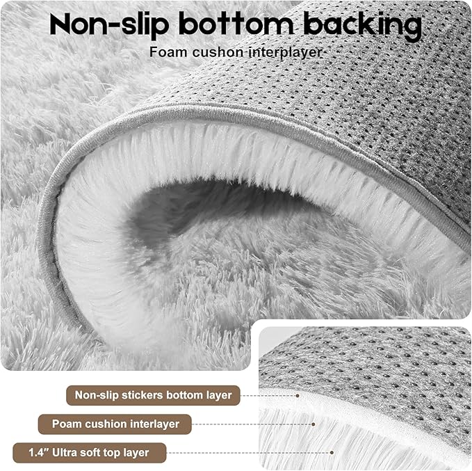 Tie-Dyed Grey Area Rugs 9x12 Living Room Bedroom, Fluffy Large Rug Soft Shag Non-Slip Carpet for Kids Boys and Girls Room Dorm Home Decor (9ft x 12ft)
