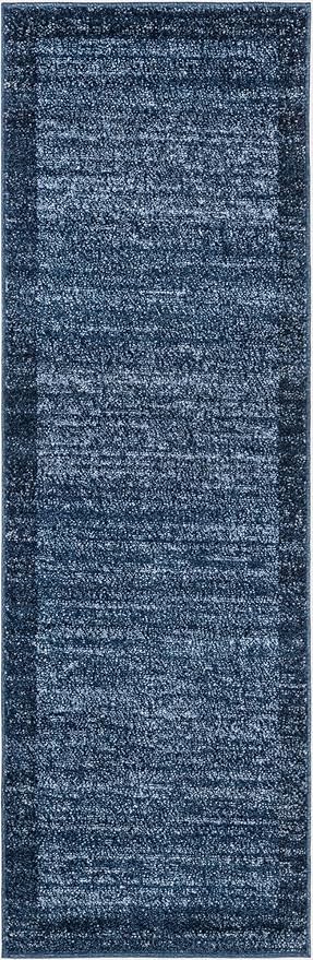 Rugs.com Angelica Collection Rug – 6 Ft Runner Navy Blue Medium-Pile Rug Perfect for Hallways, Entryways
