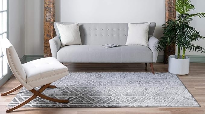 Rugs.com Lattice Trellis Collection Rug – 7' x 10' Gray Low-Pile Rug Perfect for Living Rooms, Large Dining Rooms, Open Floorplans