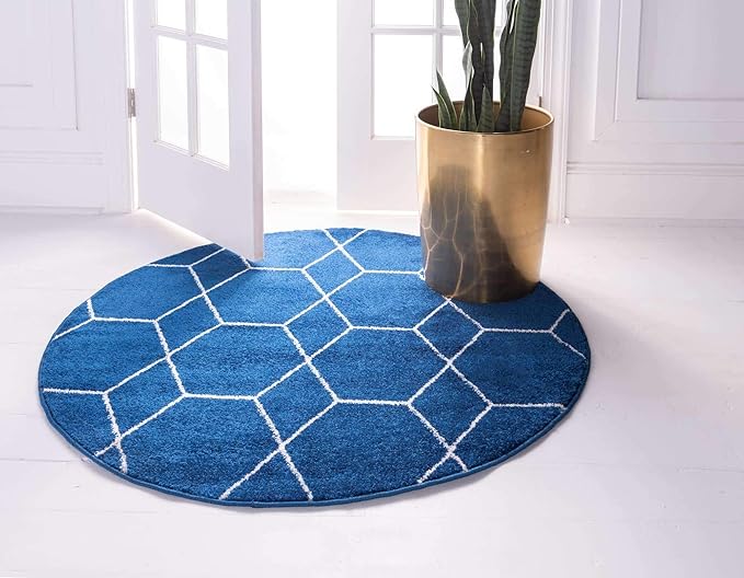 Unique Loom Trellis Frieze Collection Area Rug - Geometric (7' Round, Navy Blue/ Ivory)