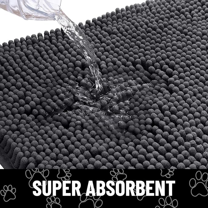 Smiry Dog Door Mat for Muddy Paws, Absorbent Dirt Trapper Non Slip Quick Dry Washable Chenille Mat for Mud Dogs, Entry Rug for Indoor and Outdoor (47x24 Inches, Dark Grey and White)