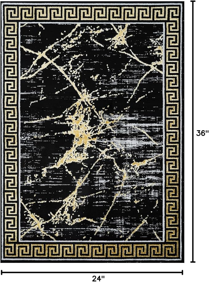 GLORY RUGS Area Rugs Marble 2x3 Black Gold Carpet Modern Abstract Rug Living Room Dining Bedroom Rug