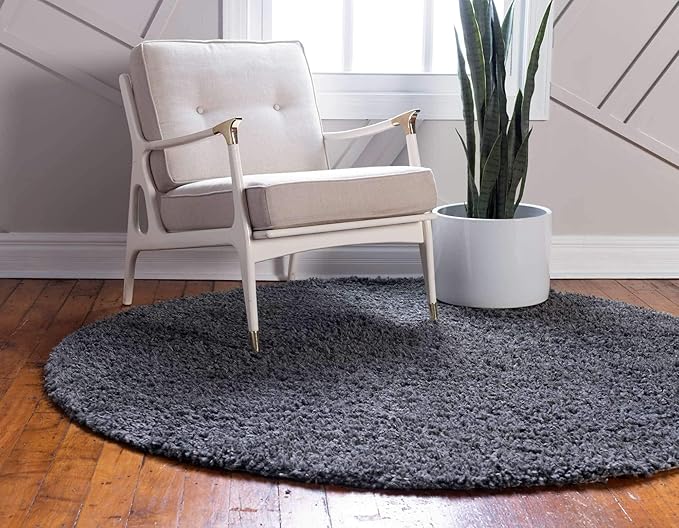 Unique Loom Davos Shag Collection Area Rug - Solid (5' 1" Round, Peppercorn)