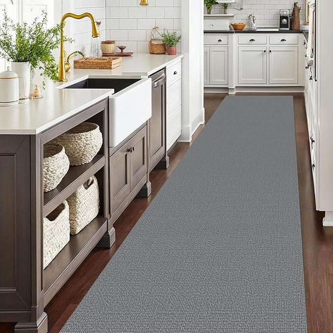 EARTHALL Extra Long Runner Rug 3x18 Ft Washable Runners for Hallways Cotton Non Slip Entryway Runner Braided Kitchen Runner Indoor Outdoor Carpet Runners for Hotels, Officel, Stair, Charcoal Gray