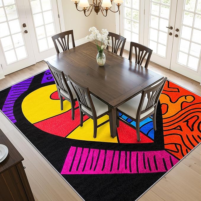 Abstract Rugs for Entryway - Colorful Pop Art Area Rugs 3x4, Hippie Aesthetic Funky Non Slip Foldable Indoor Throw Carpet Home Decor #C119