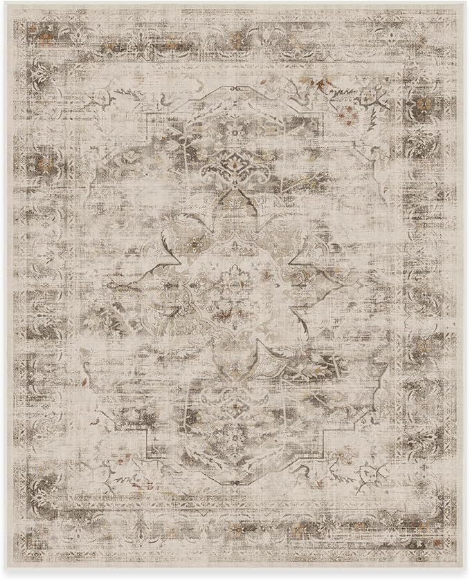 RUGGABLE Washable Vintage Area Rug – Sarrah Hazel 8x10, Stain-Resistant, Non-Slip – Large Machine Washable Rugs for Living Room, Bedroom, Hallway, Entryway & Office–with Standard Pad