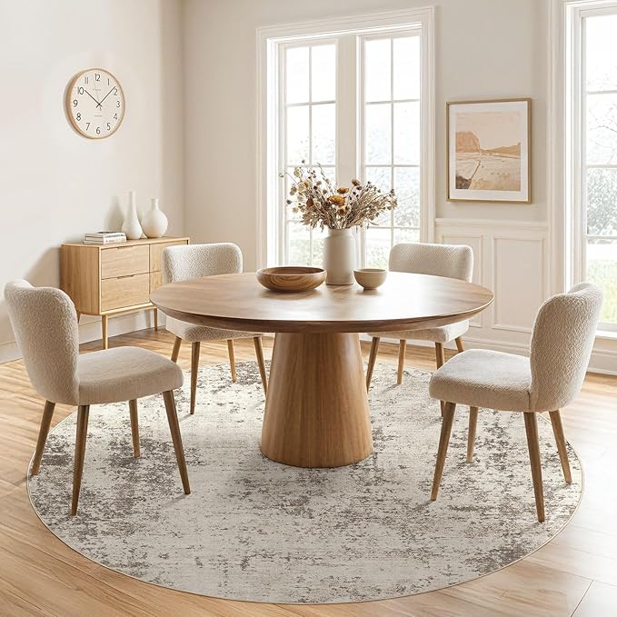 6ft Round Area Rug Living Room Rugs - 6x6 Washable Neutral Modern Abstract Soft Thin Rug Indoor Floor No Slip Rug Carpet for Bedroom Under Dining Table Home Office Decor - Dark Brown