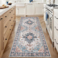 Tangsoo 2x6 Washable Runner Rug for Hallways, Non Slip Vintage Rugs, Soft Low Pile, Print Distressed Blue/Orange Carpet Runners for Kitchen Bedroom Entryway Bathroom Living Room
