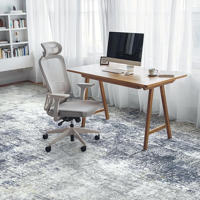 Washable Area Rugs for Living Room 9x12 - Large Neutral Modern Abstract Rug, Soft Low Pile Carpet with Non Slip Backing for Under Dining Room Table, Bedroom, Home, Office, Dorm - Indigo Gray