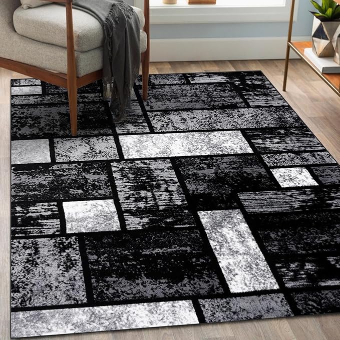 LUXE WEAVERS Modern Geometric Squares Gray 4x5 Area Rug for Living Room