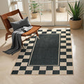Moynesa Easy Jute Rug Checkered Outdoor Patio Rug 3x5, Washable Rugs for Entryway Non Slip Bordered, Indoor Outdoor Carpet for Living Room Bedroom Kitchen Farmhouse Backyard, Black